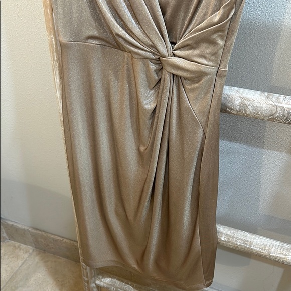Boston Proper Elegant Gold Sleeveless Knot Dress - Picture 6 of 7